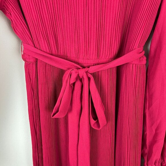 Anrabees Midi Dress XL Maroon Pleated Long Puff Sleeve Ruffle A-line Chiffon NEW - Picture 8 of 16